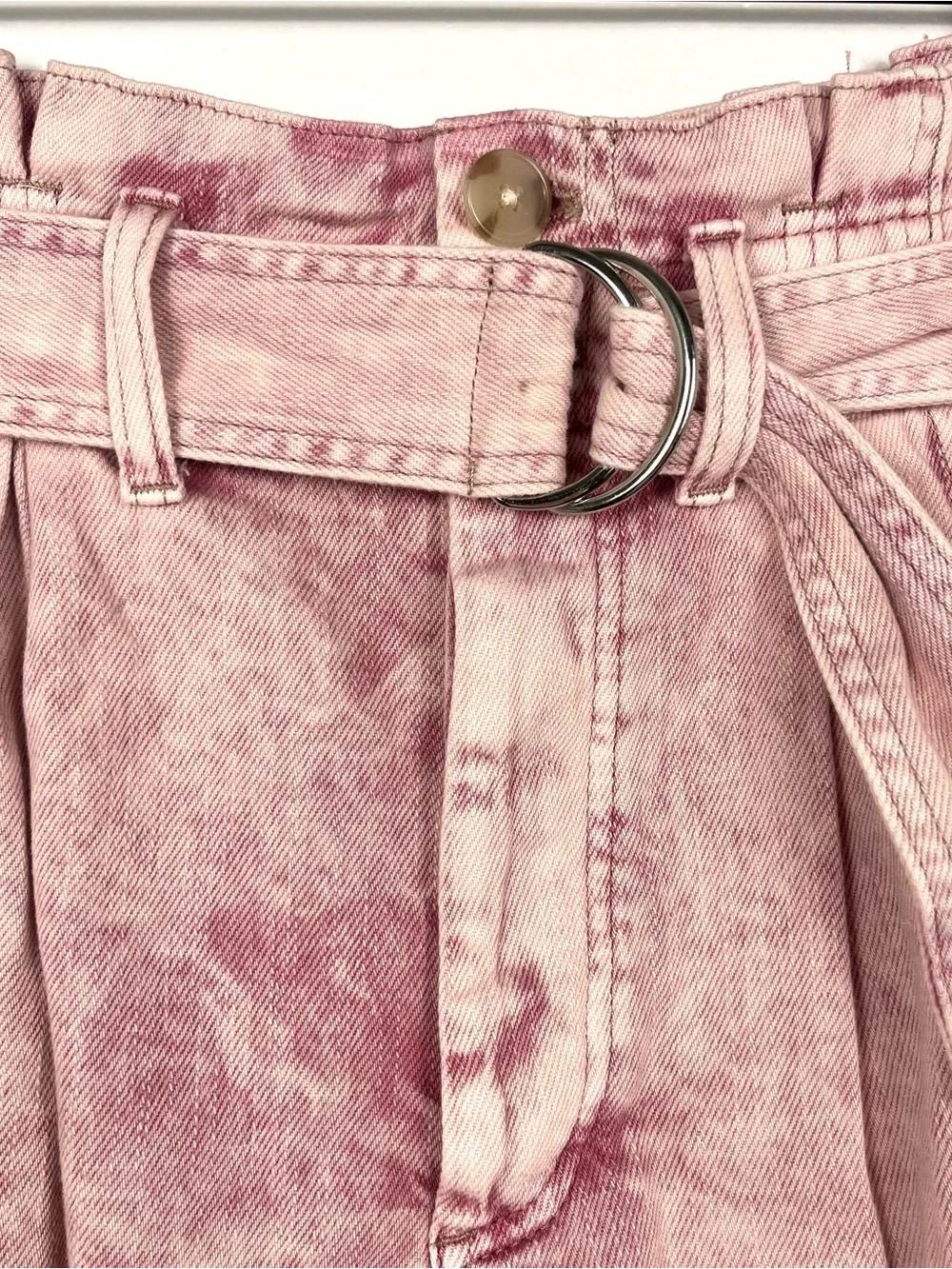 Free People Medium We The Free High-Waist Pink-Purple Belted Denim Shorts